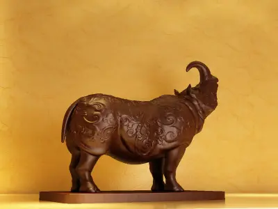 Carved Rhinoceros ornaments wood carving crafts 3D model