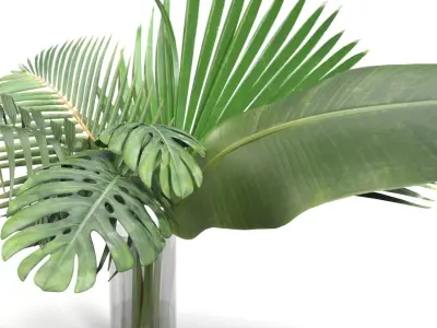Artificial Faux And Plam Leaf In Vase PBR 3D model