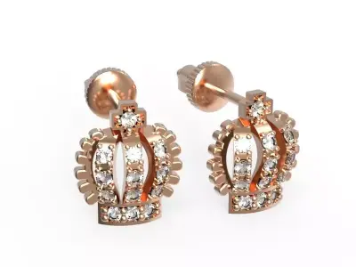 G0121 rose gold crown stud earrings 3D print model