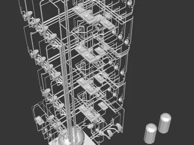 Plumbing and piping in building power plant 3D model