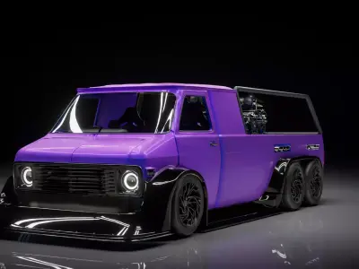 Custom 6x6  Van with Twin V8 Engines  Blender Vehicle Model 3D model