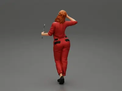 Tired woman mechanic holding a spanner 3D print model