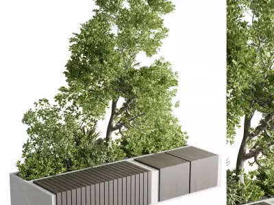 Urban Environment Urban Furniture Green Benches With tree 39 Low-poly 3D model