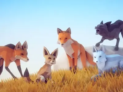 Poly Art Foxes Low-poly 3D model