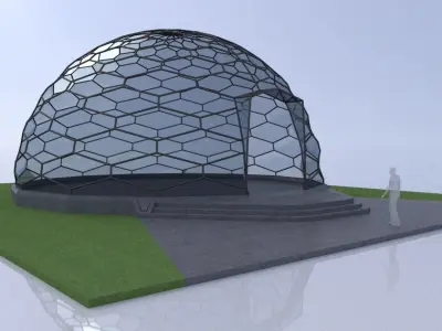 Hexagonal geodesic dome like structure with entry 3D model