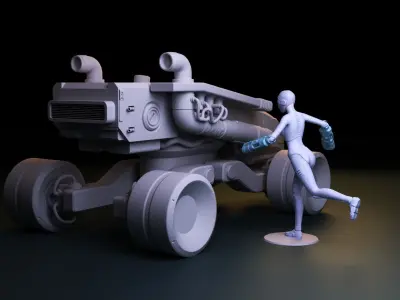 SCI-FI GIRL AND ROVER DIORAMA 3D print model