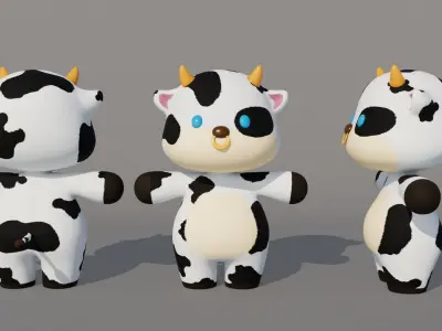 Rigged Cartoon Cow Low-poly 3D model