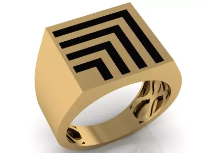 Mens Black Enamel Geometric 16 mm Signet  Ring 8 3D print model