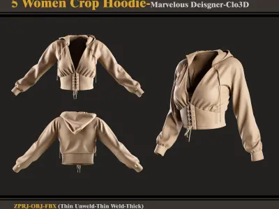 5 Women Crop Hoodie -MD-Clo3D -ZPRJ - FBX - OBJ 3D model