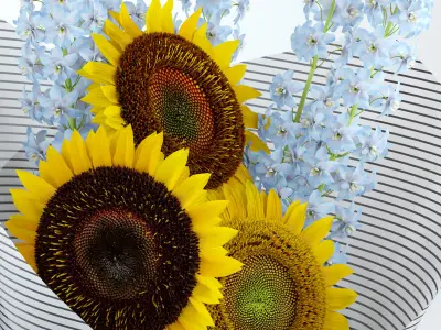 Sunflowers and Delphinium 3D model
