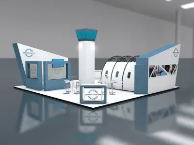 Exhibition Stand Booth stall 10x10m Height 500cm 4 Side Open 3D model