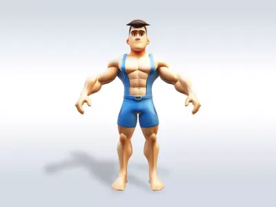 3D Cartoon character t pose muscle strong man sport gym 3D model