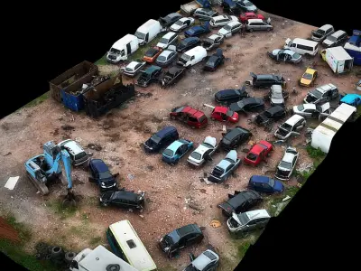car wreckage abandoned area terrain dronescan Low-poly 3D model