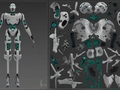 Sci-Fi Baseball Robot Character  Low-poly 3D model