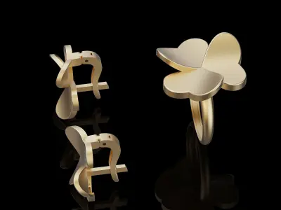 Flower ring earrings silver gold  jewelry printable 3D model 3D print model