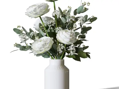 Flower Set 092 dahlia ranunculus  3D model