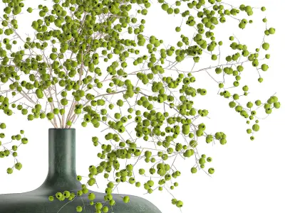 Decorative bouquet of branches with green berries in a vase 99 3D model