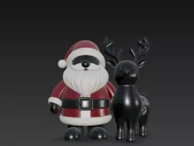 3D Santa Claus with Deer Christmas Scene 3D print model