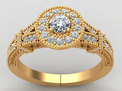 Engagement Pattern Diamond Gold Ring 3D print model