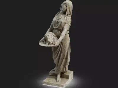 Statue woman with head in a plate Low-poly 3D model