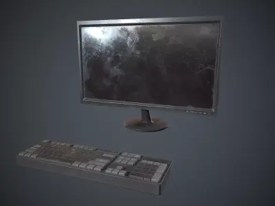 Hd Monitor and keyboard Low-poly 3D model