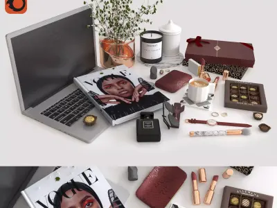 workplace decorative set - cosmetics 3D model