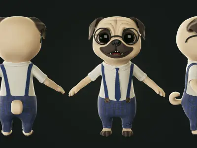 Dog pug - Pig Low-poly 3D model