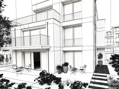 vray render 3ds max exterior brick building  3D model