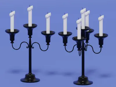 Vintage Candlestick With Candles 3D model
