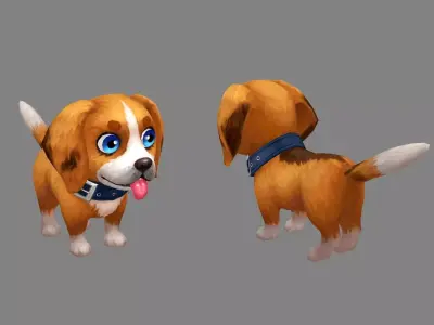 Cartoon beagle puppy - yellow dog Low-poly 3D model