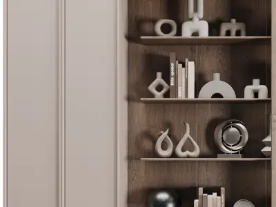Wooden Shelves Decorative With Plants and Book - Wooden Rack 33 3D model