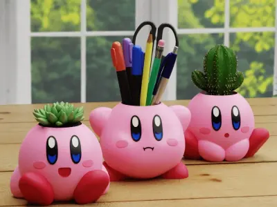 Kirby Planters pen holder decor cute geek game pink setup 3D print model