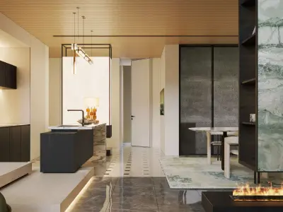 Modern Minimalist Double-Height Living Room 64 3D model