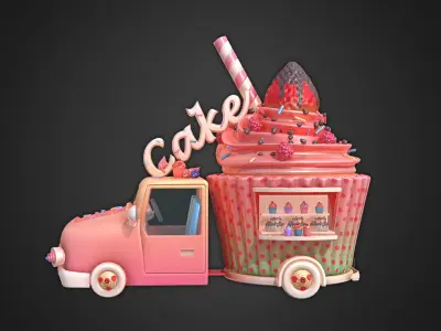 Asset - Cartoons - Food Car - Cake 3D model