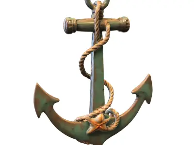 Rustic Nautical Anchor with Rope and Starfish Low-poly 3D model