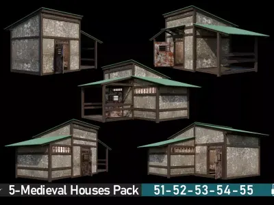Medieval Houses Pack 51-52-53-54-55 - 4K Textures Game Ready Low-poly 3D model