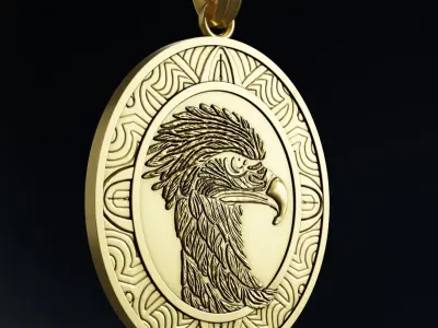 Eagle Stylized Pendant Coin Amulet Necklace 3D print model