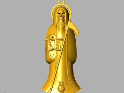 Holy Death Mid Size Pendant 3D STL 3DM Skull Santa Muerte 3D  3D print model