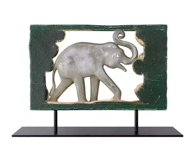 Thai Hand-Painted Wooden Elephant Wall Relief 3D model