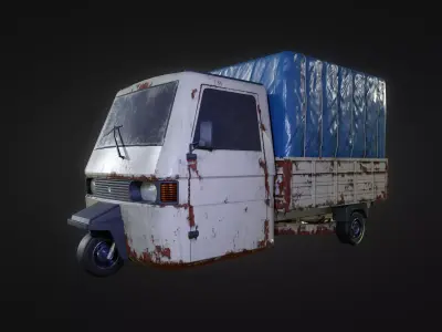 Abandoned tuktuk-inspired car Low-poly 3D model
