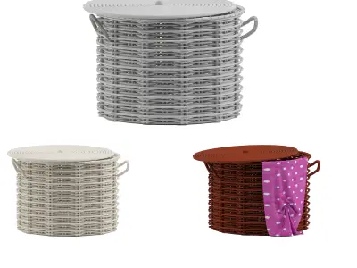 basket set 3d model rattan storage 3D model