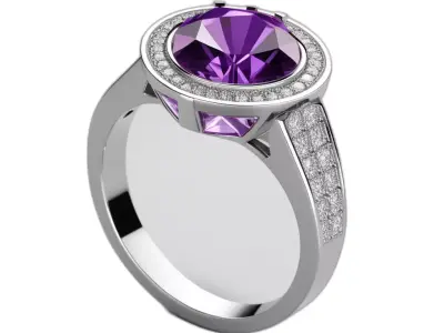 Elegant Purple Gemstone Diamond Ring Low-poly 3D model