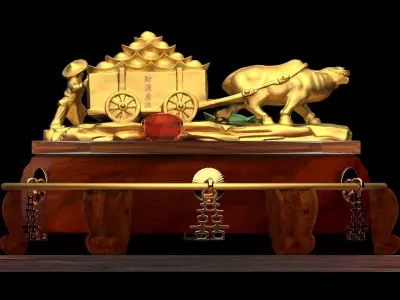 Chinese gold ingot with ox cart 3D model