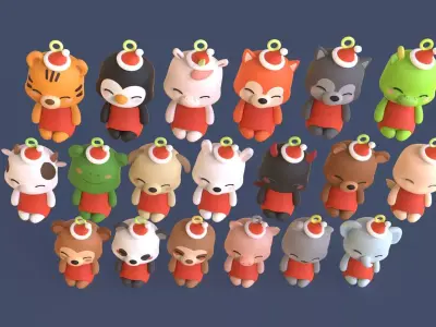 Cute Animal Christmas Hanging Ornaments Low-poly 3D model