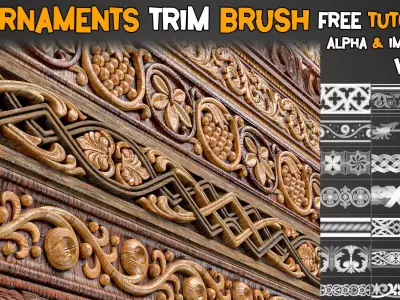 60 Ornaments Trim Brush and 3D Models Free Tutorials   Vol 4 Low-poly 3D model