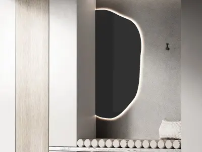 Hallway Minimal furniture Soft seat cushions curved shape mirror 3D model