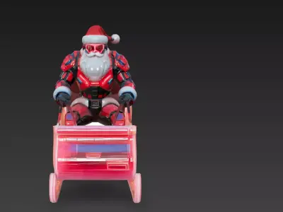 Cyberpunk Santa Claus Futuristic Santa with Neon Sleigh 3D Model 3D model