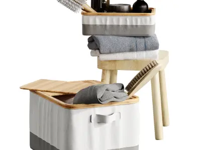 Bathroom decor ikea RABBLA Box stool  FLISAT towels brush 3D model