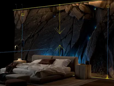 Black Rock Bedroom interior scene Rock Wall Set 003 3D model