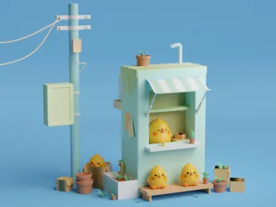 Little Yellow Chicken Grocery Store Free 3D model